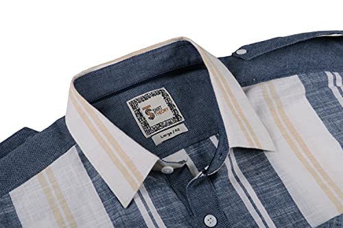 Image of SHIRT THEORY Blue & White Stripe Cotton Full Sleeves Casual Shirts for Men II Premium Cotton Shirt II Stylish Shirt for Men II Exclusive Men Casual Shirt II Luxury Shirts ||