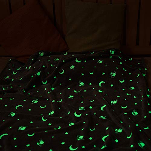 Sochow Glow In The Dark Throw Blanket 40 X 50 Inches, Galaxy Stars Pattern Soft Cozy Flannel Fleece Blanket For Boys Girls, All Seasons Grey Gifts Blanket For Kids #TOP2