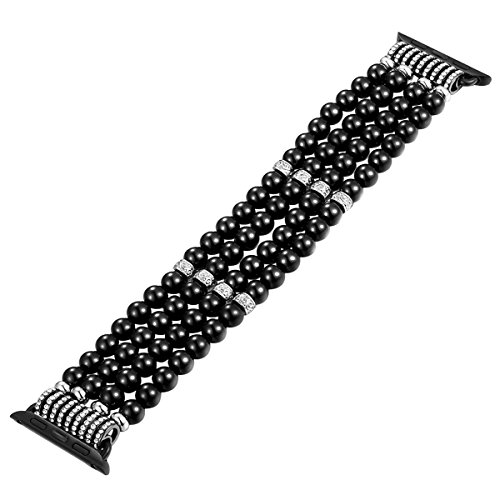 Fastgo Compatible With Apple Watch Bands 38Mm 40Mm 41Mm Women, Elastic Pearl Beaded Bracelet Replacement Strap Women Girls For Iwatch Se& Series Ultra 8/7/ 6/5/4/3/2/1(Black - 38/40/41Mm) #TOP3