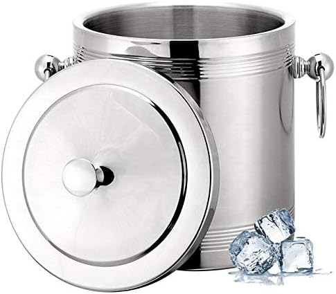 Ice Bucket with Lid, Tongs, Insulated Double Wall Design, Premium Quality Brushed Stainless Steel, Handles, 1.4L, Small, Great as a Gift, Great for Parties