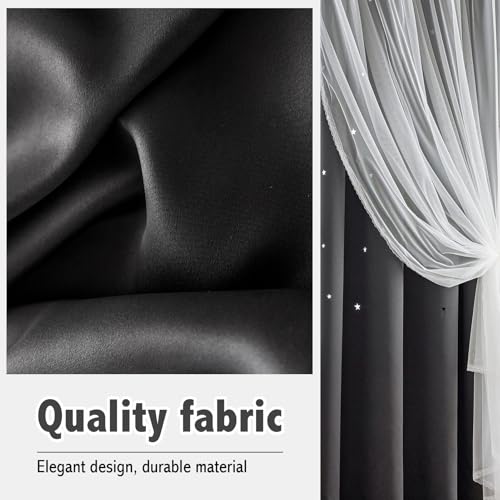 Image of indistar Star Cutout Kids Window Blackout Curtains for Girl Bedroom Window Room Darkening Curtains & Drapes Baby Nursery Curtains (2 Panel,52Wx80L inch,Black)