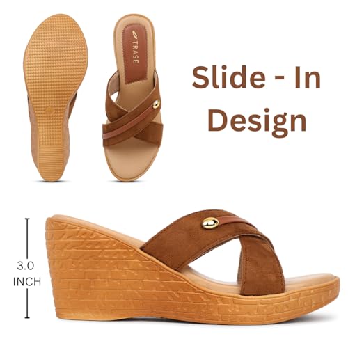 Image of TRASE Heel Luxe Wedge Heels For Women - Wedge Sandals For Women Stylish - Women Fashion Cross Strap Sandals - Comfortable Women Heels Wedges - Wedges Women