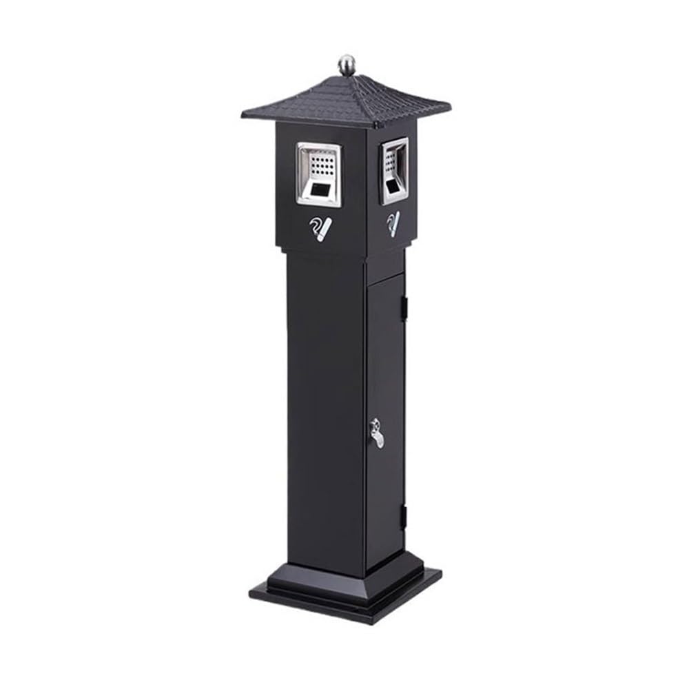 OWOHYG Ashtray Trash Can Outdoor Metal Ash Column, Street Square Vertical Cigarette Butt Rubbish Bin Outdoor Ashtrays For Cigarettes.Black