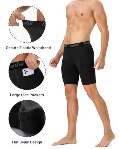 Runhit 2 Pack Mens Compression Shorts with Pocket, Spandex Athletic Workout Shorts, Performance Underwear for Running3