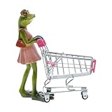 Divertidas figuras de ranas con carrito de la compra, decoración hecha a mano, adorno para sala de estar, estante de estudio, decoración de jardín, figura de ranas, resinas, decoración del hogar