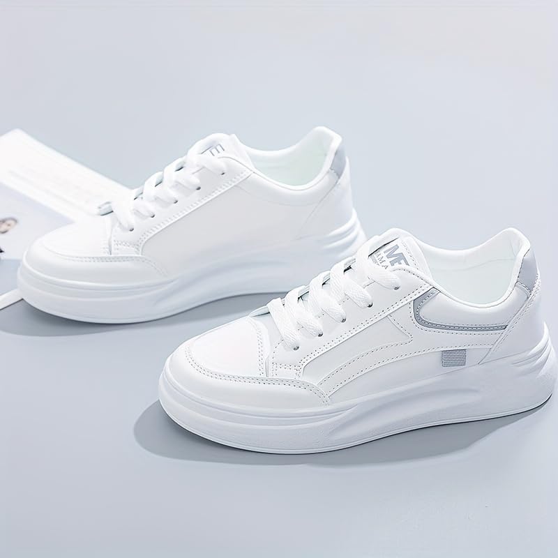 Women's Fashionable White Low-top Slip-on Sneakers with Nail-Patterned Sole, lace-up Design, Suitable for Outdoor Walking and Casual Sportswear.3