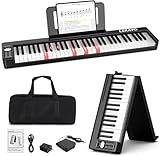 LEKATO Teclado de piano plegable de 61 teclas, teclas semipesadas, piano eléctrico portátil con bolsa de viaje, pedal de piano, amplificador MIDI Bluetooth para principiantes (Negro)