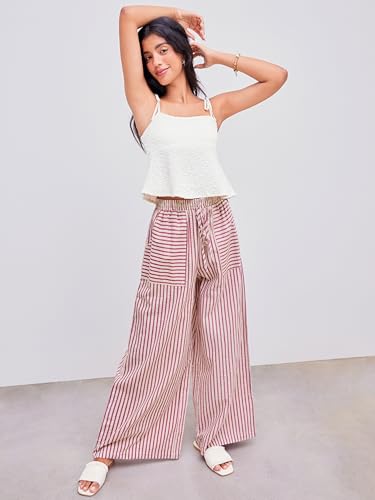 CIDER Wide Leg Pants Lounge Pants with Pockets Knotted Stripe Trousers Mid Waist Oversized Fit Long2