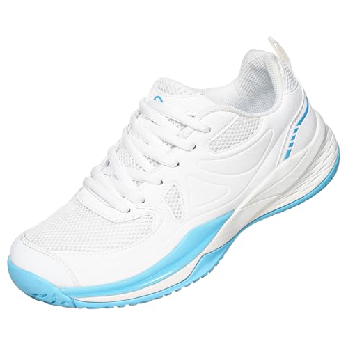 Sisttke Women's Badminton Pickleball Tennis Shoes White/Light Blue