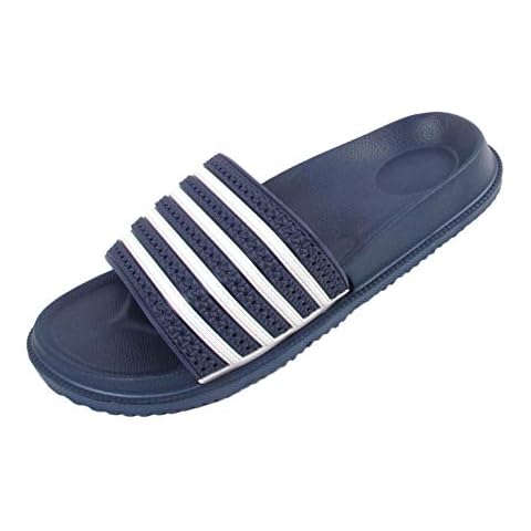 Boys Sliders Kids Stripe Children Summer Flip Flops Slides Sandals Shoes Sizes Navy Blue Cover