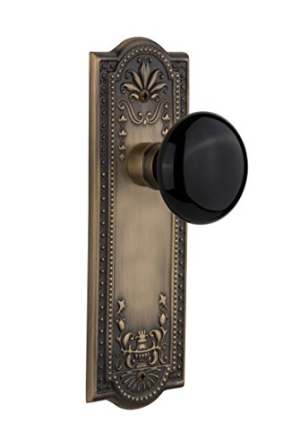 Creative Product Nostalgic Warehouse Meadows Plate with Black Porcelain Knob, Passage - 2.375", Antique Brass