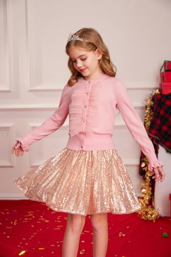 Image of Girls Pink Cardigan Uniform Sweater Button Knit School Cardigan for Girls 5-6