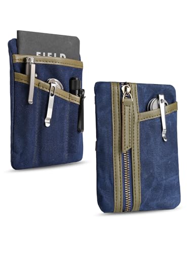 Sayram SP6 EDC Pouch Tasche, kompakter EDC Taschen Organizer aus gewachstem Canvas, Reißverschlusstasche für Herren, EDC Pocket Organizer für Kleingeld, Notizbuch, Taschenlampe