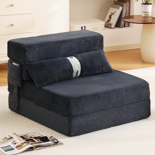 Catálogo de Sofa Cama Plegable para comprar hoy. 42 Tiita - Sofá cama plegable, futón individual plegable con almohada, sofá cama plegable, colchón de piso para habitación de invitados y sala de estar, color azul marino
