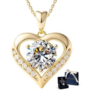 Moissanite Necklace for Women – 14kt Gold Heart Necklaces – Moissanite Pendant for Woman 2-3 Carat – Luxury Love Jewelry Gift for Anniversary, Birthday and Christmas – Jewelry for Wife from Husband