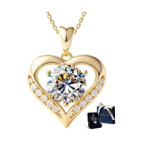 Moissanite Necklace for Women – 14kt Gold Heart Necklaces – Moissanite Pendant for Woman 2-3 Carat - Luxury Love Jewelry Gift for Anniversary, Birthday and Christmas - Jewelry for Wife from Husband