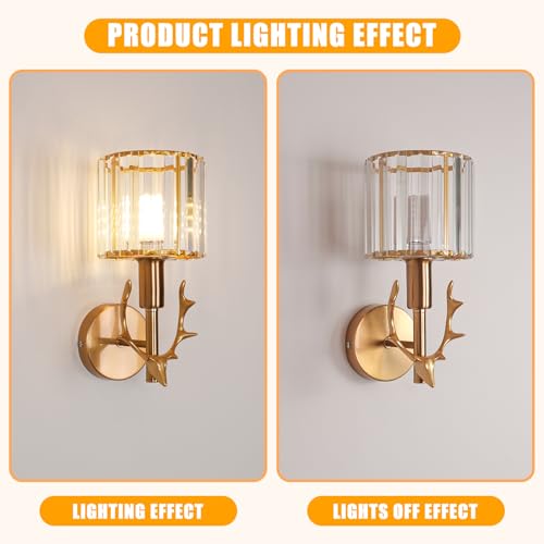 zhxinashu Crystal Gold Wall Light Sconce, Modern Design Wall Light with Deer Horn - Image 4
