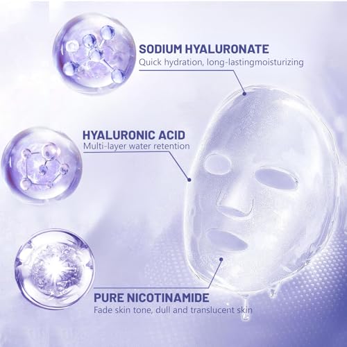 Sheet Mask, Niacinamide & Hyaluronic Acid Face Mask Set, Hydrating Face Mask, Evens Skin Tone Face Masks Skincare,Face Masks Beauty For Dehydrated, Dull and Tired Skin, 5PC - Image 3