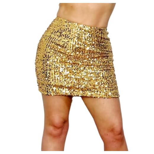 Saia Paetê Balada Feminina Cintura Alta Blogueira Balada - FBA (BR, Alfa, M, Regular, Regular, Dourado)