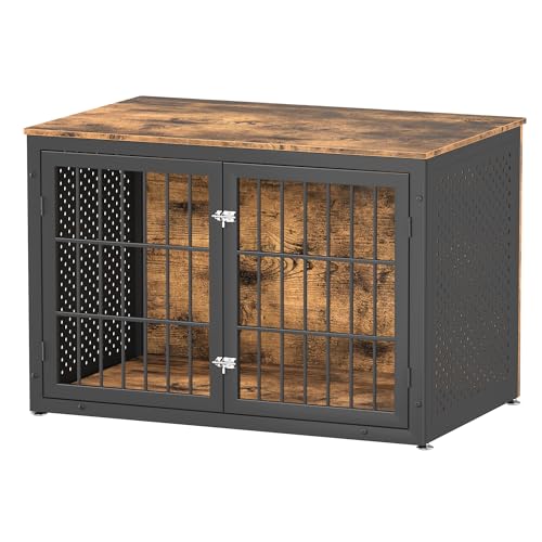 Rustic-Heavy-Duty-Dog-Crate-Furniture-for-Extra-Large-Dogs-48-Indestructible-Metal-Kennel-for-High-Anxiety-Dogs-Wooden-Cage-Kennel-Furniture-Indoor-Decorative-Dog-Kennel-End-Table-XL Rustic Heavy Duty Dog Crate Furniture for Extra Large Dogs 48 Indestructible Metal Kennel for High Anxiety Dogs Wooden Cage Kennel Furniture Indoor Decorative Dog Kennel End Table XL