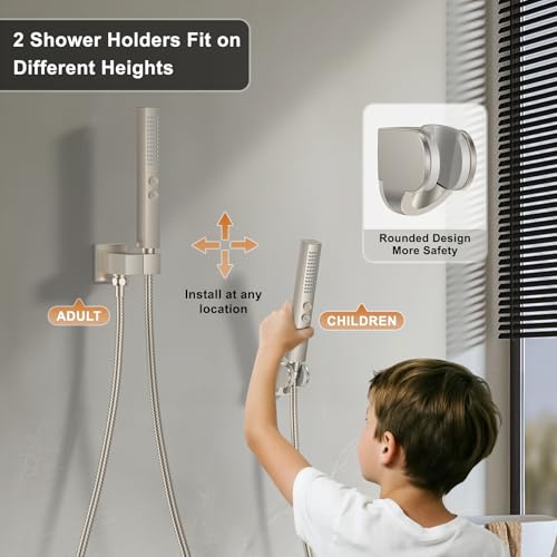 FAROLAN Shower Faucet Set Wall Mount Shower System 12-inch & 6-inch Dual Shower Head Set with 2 in 1 Handheld Spray Rain Shower Faucet with Rough-in Valve and Shower Trim Kit Brushed Nickel by FAROLAN - Used condition - Image 6