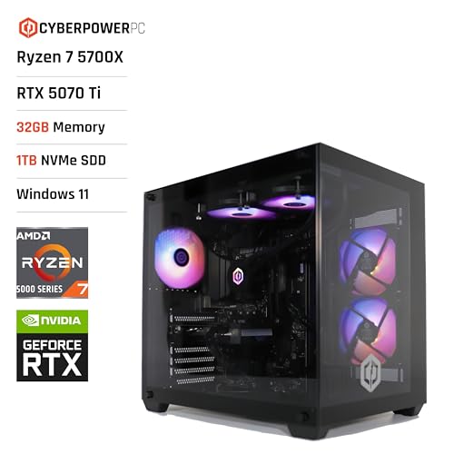 CyberPowerPC Luxe Gaming PC - AMD Ryzen 7 5700X, Nvidia RTX 5070 Ti 16GB, 32GB RAM, 1TB NVMe SSD, 750W 80+ PSU, Wi-Fi, Liquid Cooling, Windows 11, Ark RGB