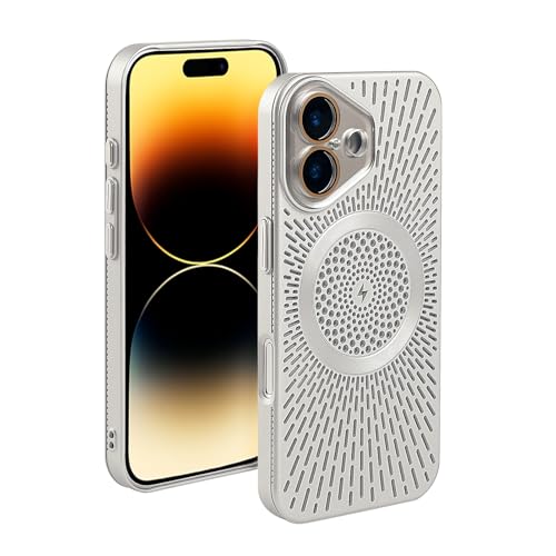 xoniery Compatible with iPhone 16 All-Inclusive Hollow MagSafe Case [ Senior Heat Dissipation Breathable ] [ Luxury Shock Protection ] Phone Case for Man Women Girls-Silver