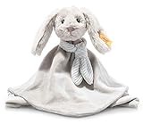 Steiff Schmusetuch Hase Hoppie, Süßes Stofftier mit Namen, Jungen, Mädchen & Babys ab 0 Monaten, Soft Cuddly Friends, hellgrau, 26 cm, 242250