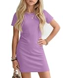 LessonZoo Girls' Short Sleeve Bodycon Dress Crew Neck Fitted T-Shirt Mini Pencil Casual Comfy Summer Dresses Teen 6-14 Years(Light Purple,13-14 Years)