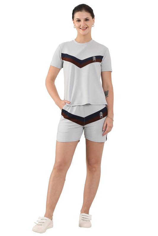 Women's Workout tshirt & Shorts| yoga wear | Workout Set | Co-ord Set For Girls & Women's Outfits Round neck Crop Basic Top Cropped Wide Leg pants Set Jumpsuits Tshirt Pant Co-ords Set-image-28