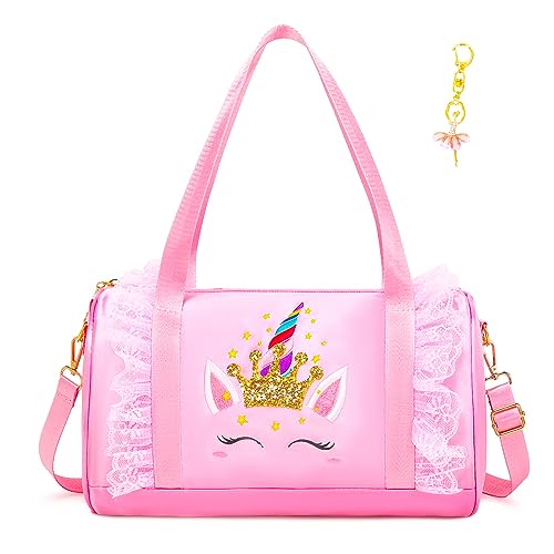 Dorlubel Cute Ballet Dance Bag Gym Travel Duffle Bag for Girls Tutu Dress Bag with Key Chain for Girls (Pink4 of Short Mesh)