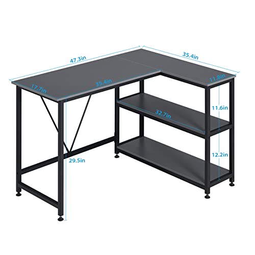 Greenforest L Shaped Desk 47 Inch Small Size Corner Desk With Storage Shelf Writing Computer Desk Saving Space For Home Office Pc Workstation Laptop Table, Grey #TOP2
