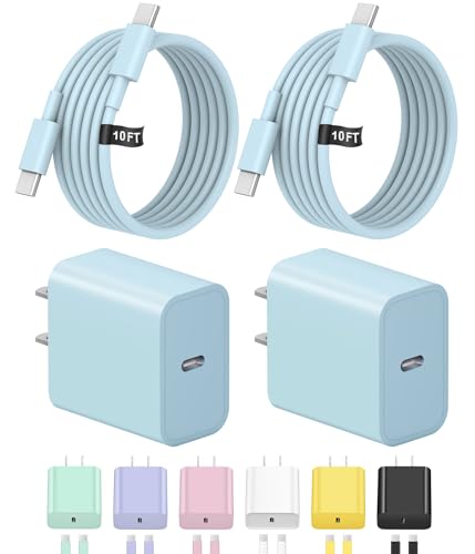 10FT iPhone 17 16 15 Charger Fast Charging USB C Charger Block Type C Chagrer Fast Charging 2-Pack for iPhone 17/17 Plus/17 Pro/17 Pro Max/iPhone 16/16 Plus/16 Pro/16 Pro Max/15/15 Pro Max(Blue)