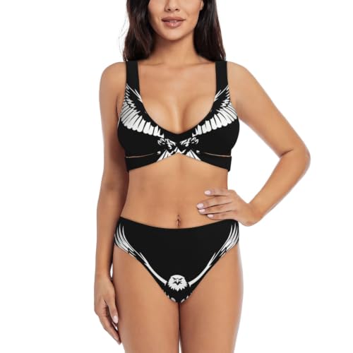 Maillot de bain deux pièces femme triangle réglable noir blanc chic
