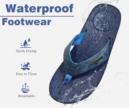 Image of KuaiLu Mens Flip Flops Arch Support Comfortable Summer Beach Thong Sandals Yoga Foam Cushion Slip on Slippers