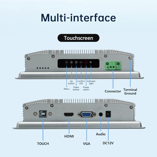 Image of 8-Inch Industrial Touch Screen Monitor, Ratio 16:10 Embedded PCAP Touchscreen Monitors | 10-Point Touch | No Drive, Plug and Play | IP65 Front | HD-MI VGA USB Port
