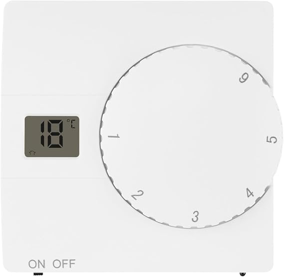 Surface-Mounted Room Thermostat Digital 230 V White with Internal and External Sensor for Water and Electric Underfloor Heating - Thermostat Regulator with Adjustment Wheel
