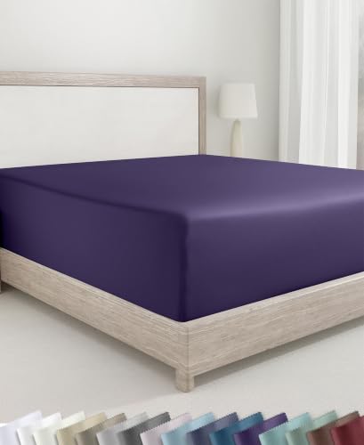 California Design Den 100% Cotton Sateen Full Size Fitted Sheets, Purple