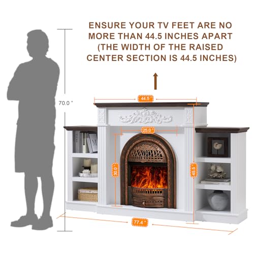 Image of 78 inch Electric Fireplace with Mantel, Fireplace Heater Entertainment Center with Storage,TV Stand with 30'' Fireplace for TVs Up to 90 Inch,Fireplace Insert for Living Room, Bedroom-Bronze Heater