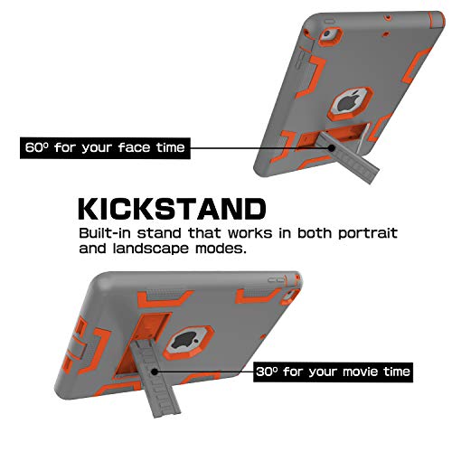 Topsky Case Compatible With Ipad Air 1St Generation/A1474/A1475/A1476, Heavy Duty Shockproof Rugged Defender Kickstand Protective Cover Case For Ipad Air,Grey Orange #TOP1
