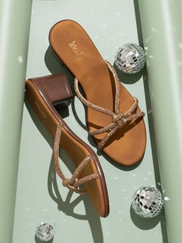 Image of Inc.5 womens Women Antique Embellished Knot Detail Block Heels Sandal
