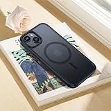 for iPhone 15 Case,for iPhone 14/13 Case,[Compatible with Magsafe] Shockproof Military-Grade Protection,Magnetic Phone Case,Translucent Matte Back Bumper Phone Cover 6.1-Inch Black