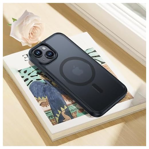 for iPhone 15 Case,for iPhone 14/13 Case,[Compatible with Magsafe] Shockproof Military-Grade Protection,Magnetic Phone Case,Translucent Matte Back Bumper Phone Cover 6.1-Inch Black
