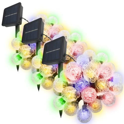 ストリングライト ソーラー LED イルミネーションライト ソーラーライト イルミネーション 3種類 バブルボール 気泡 30球 電飾 防水 屋外 屋内 ソーラー充電式 8モード切替 (レインボー 3個セット)の商品画像（Amazon）