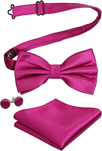 Alizeal Men's Tuxedo Bow Tie, Hanky And Cufflinks Set (Magenta) #TOP2