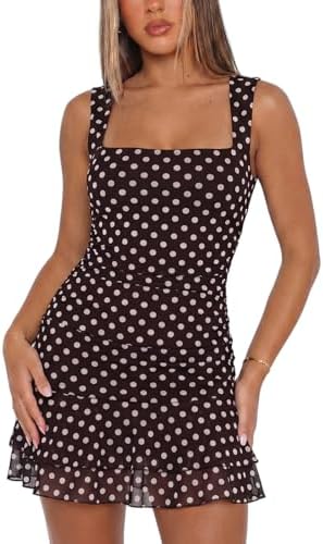UNCOOYEE Women's Sexy Square Neck Ruched Mesh Bodycon Dress Ruffl...