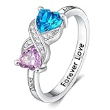 Personalised Infinity Promise Rings for Her with 2 Heart Birthstones Custom Engraved Two Names Gift for Women Couples Matching Double Name Ring Sterling Silver Engagement Rings for Her Sisters Couple