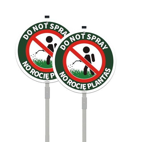 FKNSGR 2 Pack Do Not Spray Sign with 2.3 Foot Stake AluminumBilingual Plant Sign in English and Spanish UV Protected Fade Resistant