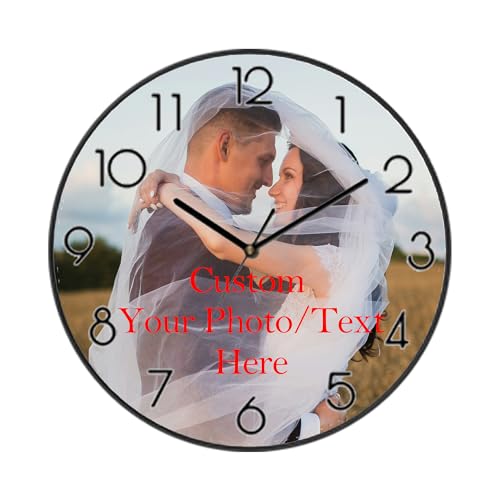 Personalised Photo Hanging Wall Clock with Picture, Custom Round Clocks for Wall, Customizable Wall Clock with Photo/Text for Kitchen Bathroom Bedroom Living Rooms Decoration
