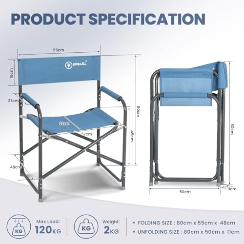 Chaise de camping pliable aluminium Homecall dossier bleu confortable - 4